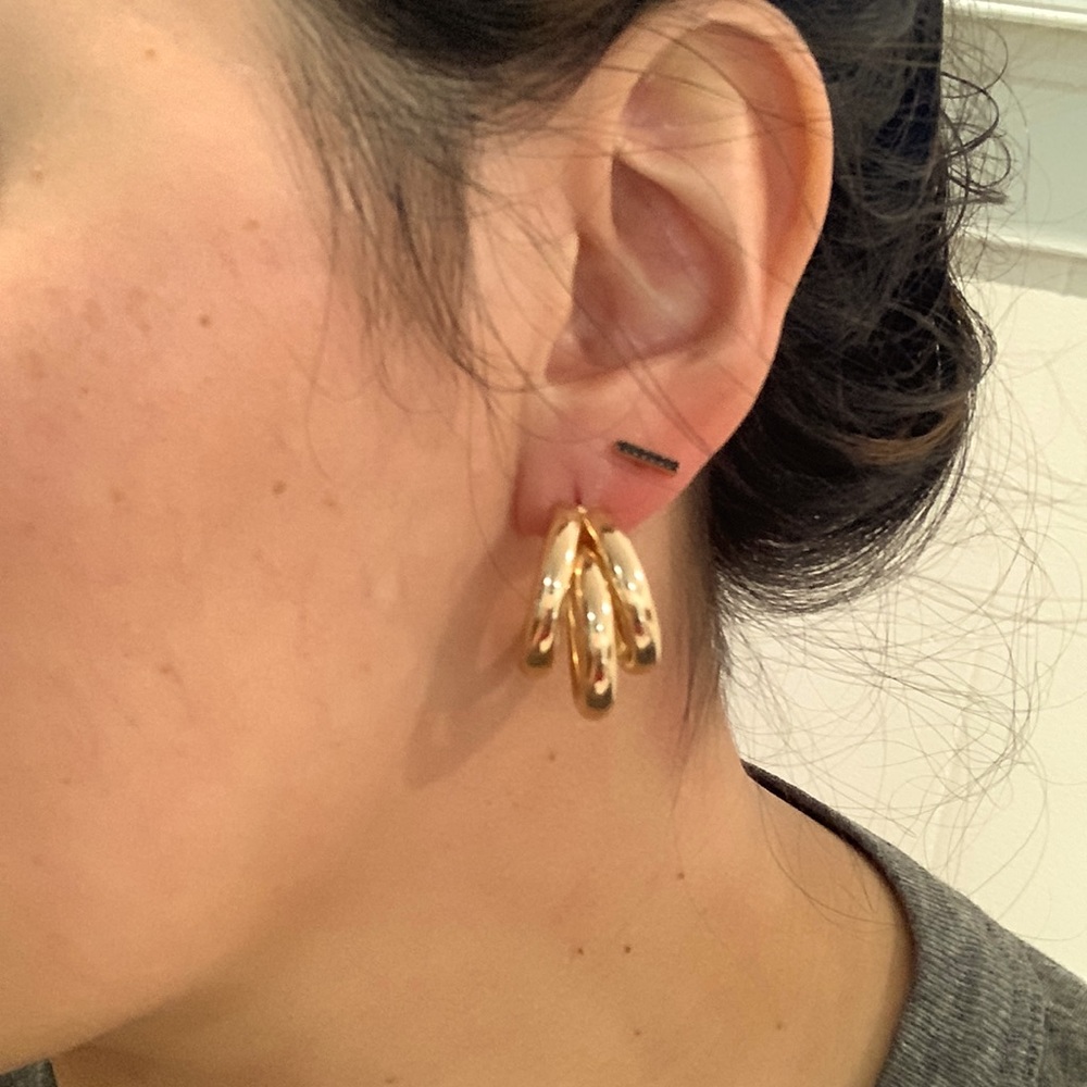 Triple hoop gold plated earrings